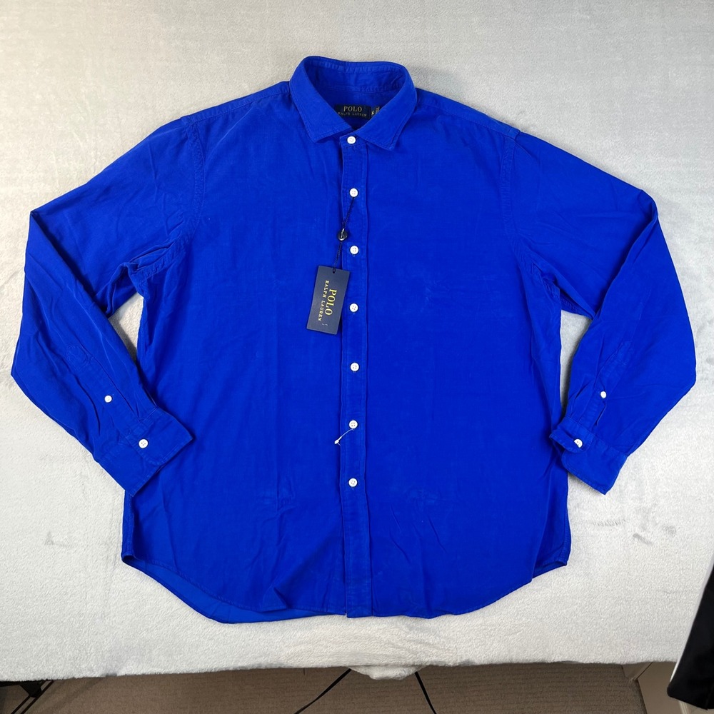 Polo Ralph Lauren Corduroy Shirt Mens XL Blue NWT Sapphire Fine Wale Button Down